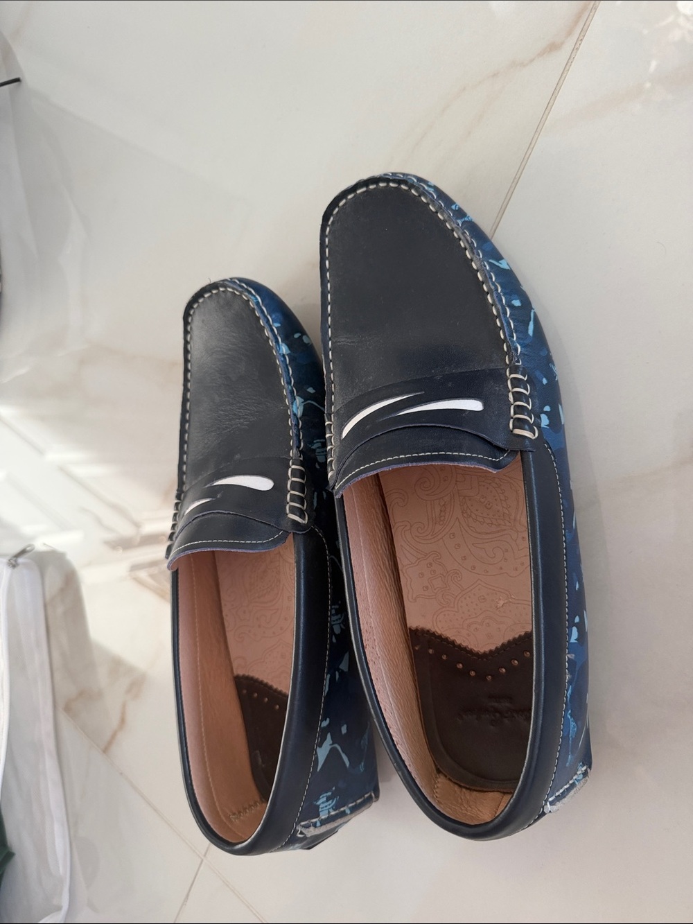 Robert Graham Navy Leather Loafers with Blue Camouflage Trim